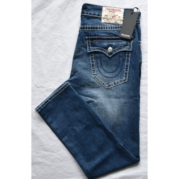 TRUE RELIGION MEN NWT ROCCO BIG T FLAP RELAXED SKINNY DARK ROPER JEAN.SIZE 34X32 - Picture 5 of 12